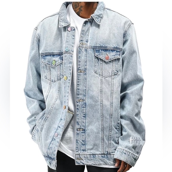 NWT Mens Salem7 Zumiez Light Wash Oversized Denim Jacket Y2K 90s - Picture 2 of 11